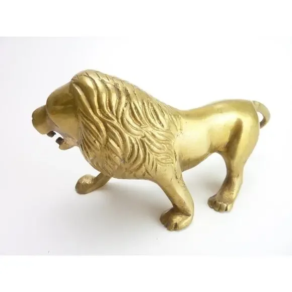 Vintage Brass Lion Figurine Statue Paperweight Leo Mid-Century Home Décor - Picture 3 of 5